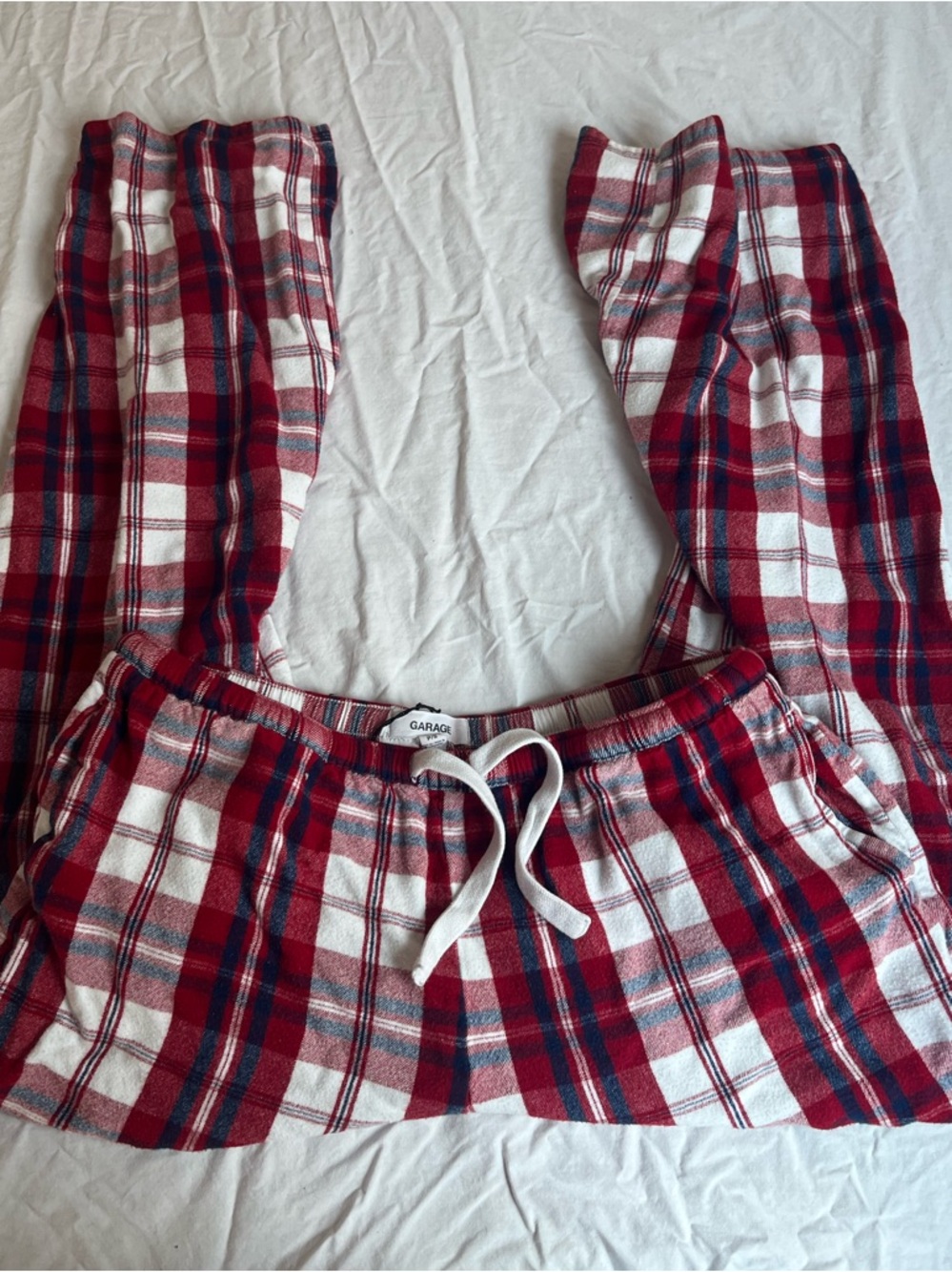 Garage Red White Navy Plaid Drawstring Lounge Shorts